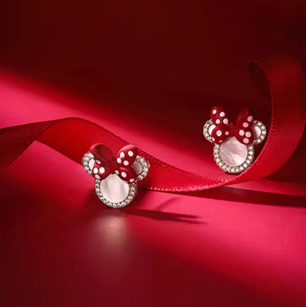 Red Bow Kids Stud Earrings with Crystal Accents